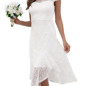 JASAMBAC Lace Dress for Women 2023 Vintage Wedding Guest Dresses Ruffle Midi Coc